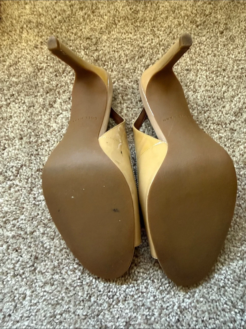 Cole Haan Beige Patent Slingback Peep-Toe Heels